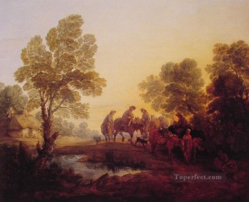 トーマス・ゲインズバラ Painting - 夕方の風景農民と騎馬像トーマス・ゲインズバラ